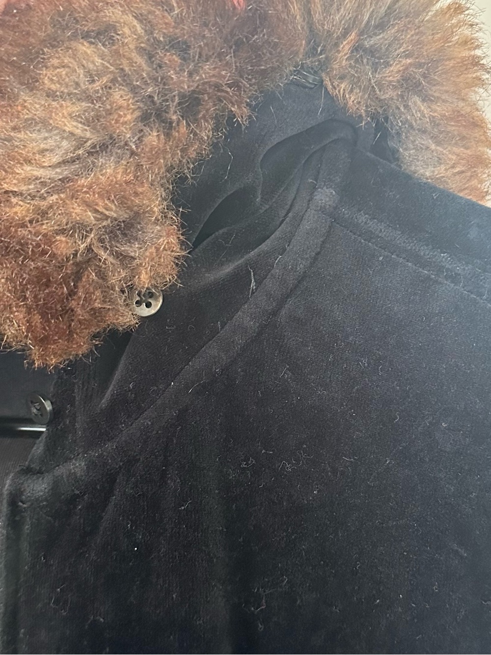 Ralph Lauren Navy Black Velvet Velour Zip Jacket with Removable Faux Fur Trim 2X - Picture 4 of 5